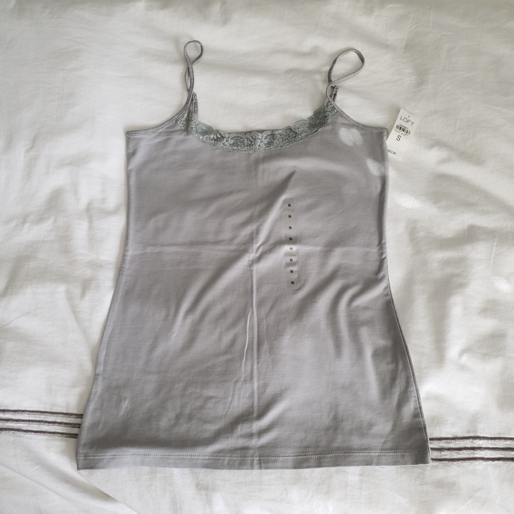NWT Ann Taylor LOFT Gray Lace Tank Top/Cami, S